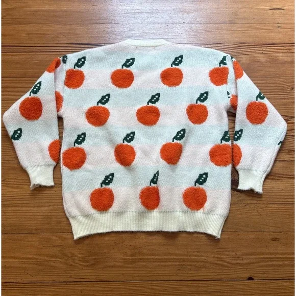 Cider Orange Fruit Sweater Women Cream Good Textured Pom Knit SIZE M/L - Picture 6 of 7